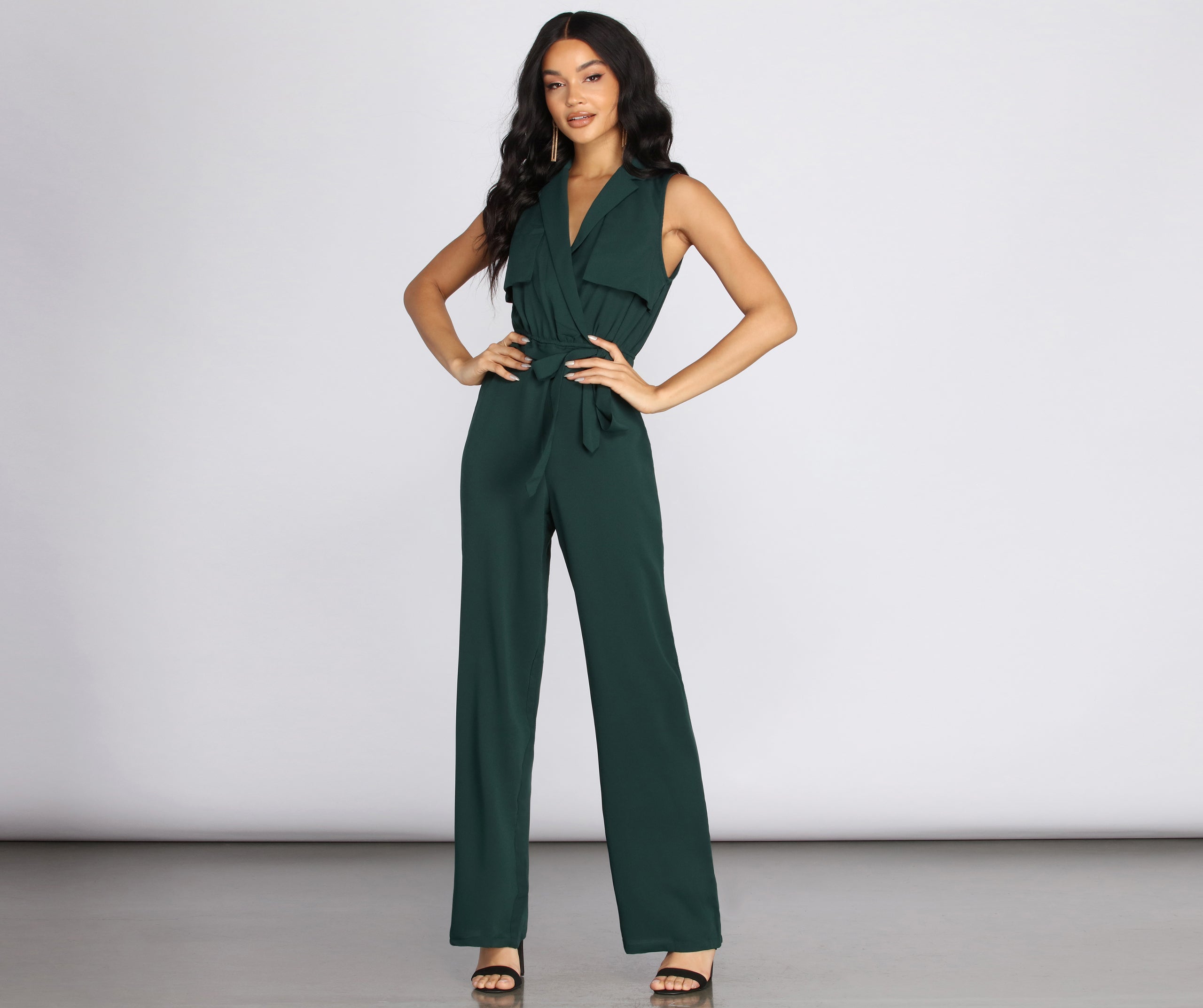 Collared Tie Waist Jumpsuit