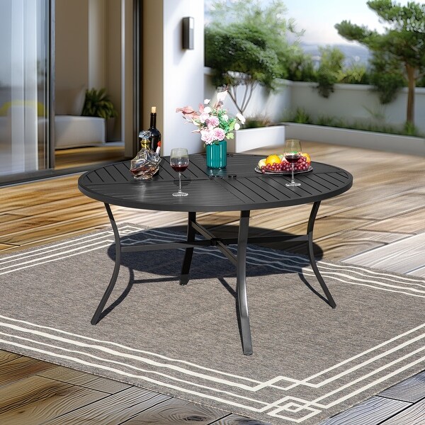 Metal Round Patio Outdoor Dining Table with Umbrella Hole