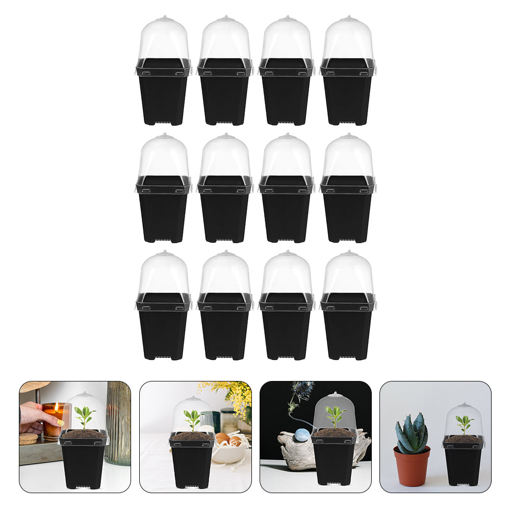 12 Sets Humidity Dome Nursery Pots Plant Pots Square Flower Starting Pots