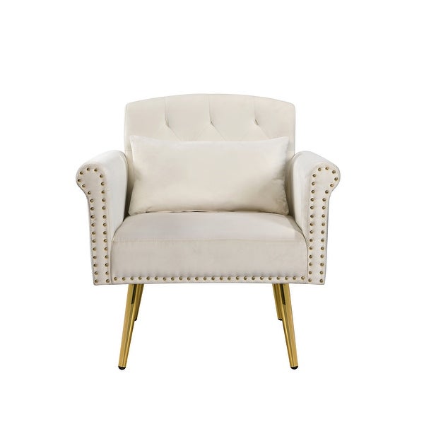 Velvet Upholstered Armchair Living Rooms Nailhead Arms Accent Chairs Tufted Back Lounge Chairs with Metal Legs and Pockets