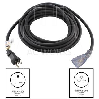 AC WORKS 25 ft. 123 SJTW 20 Amp 250-Volt NEMA 6-20 IndoorOutdoor Lighted End Anti-Cold Weather Extension Cord S620PR-025