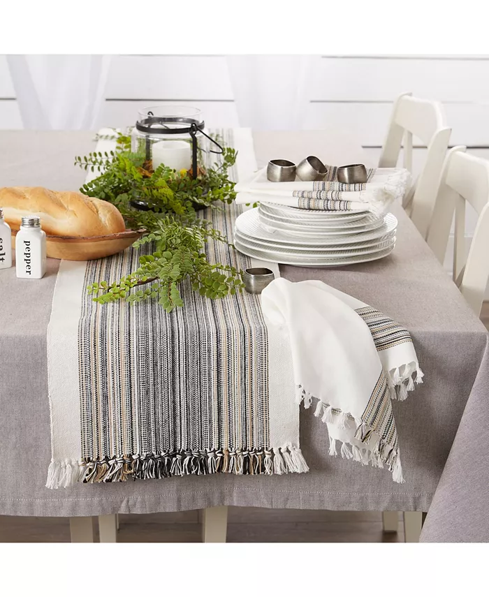 Design Imports Striped Fringed Table Runner 14 x 108