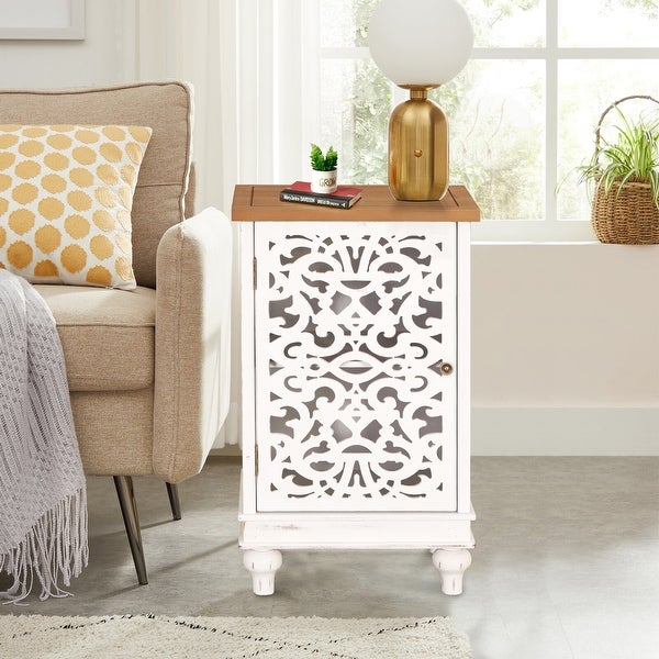 PHI VILLA Retro Distressed Hollow-Carved Side Table