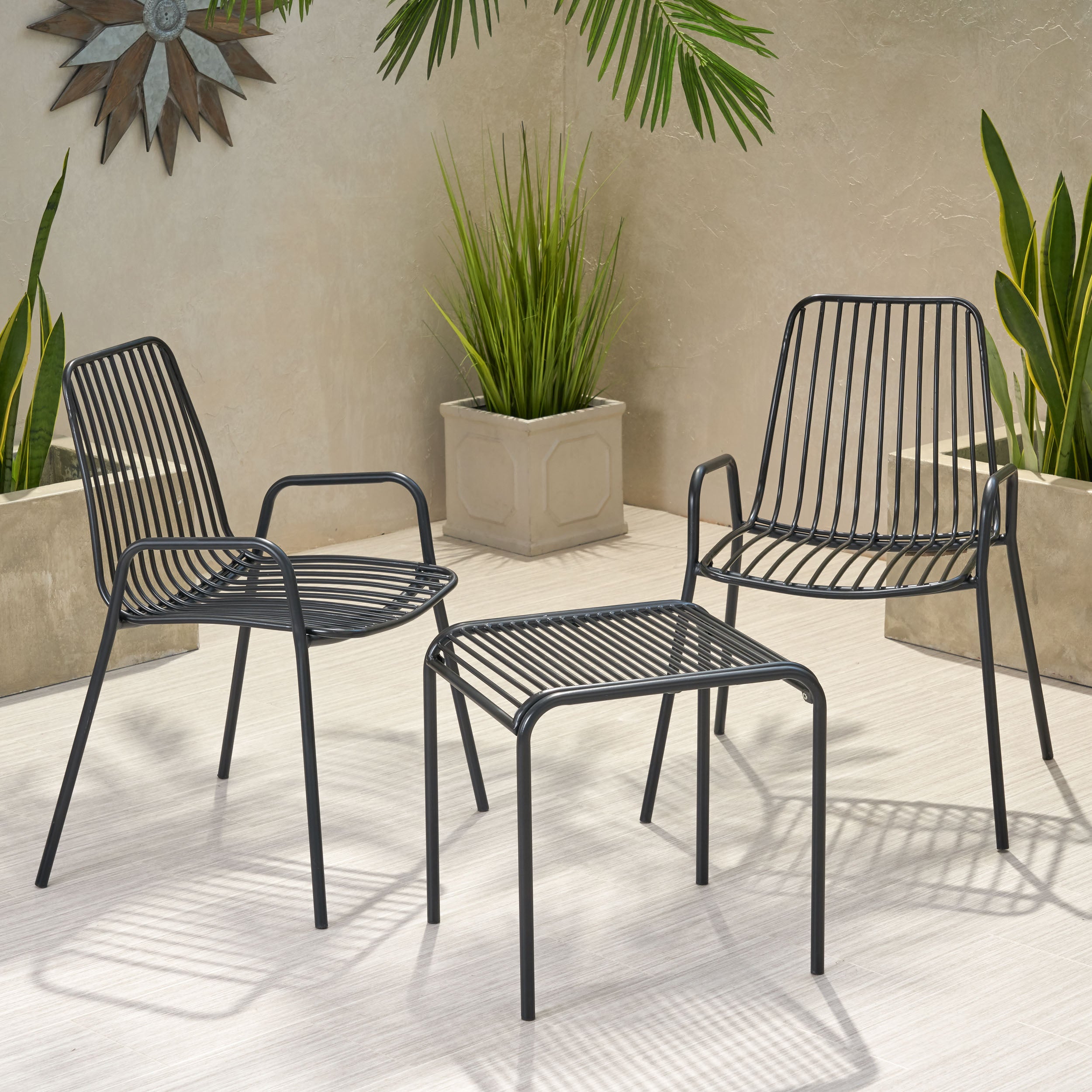 Ashwood Outdoor Modern Iron 2 Seater Chat Set