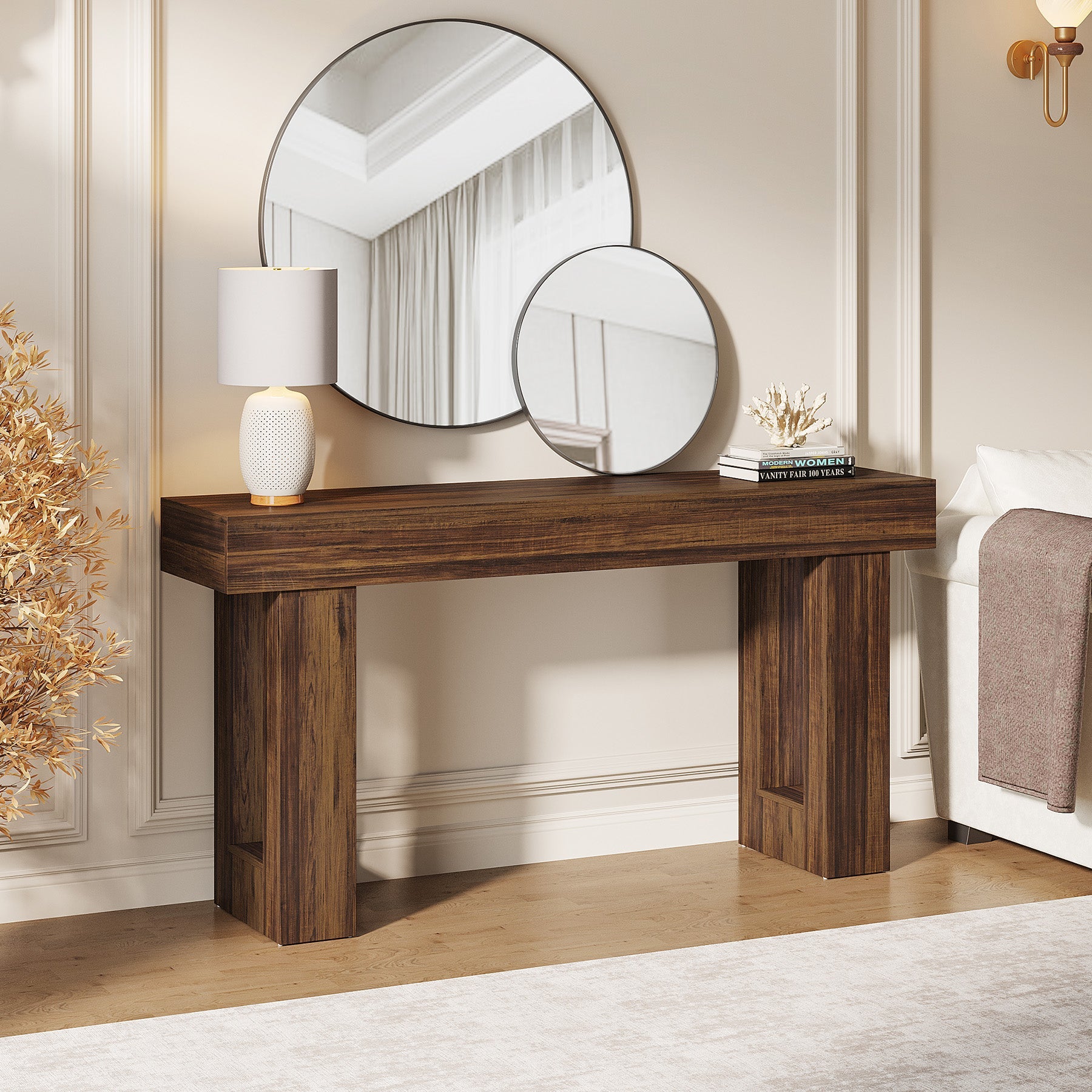 63-Inch Console Table, Farmhouse Wooden Sofa Table Entryway Table