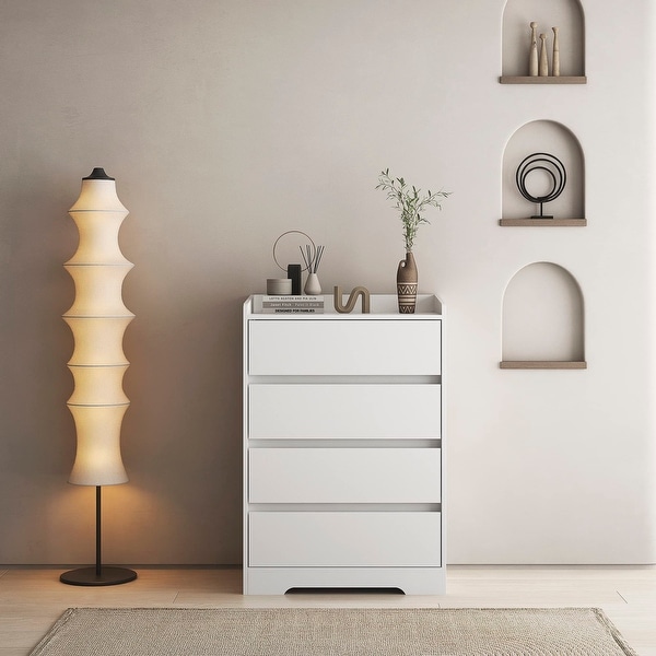 Modern 4 Drawer Dresser， White Storage Chest of Drawers for Bedroom， 38.38inch Tall Storage Dresser Cabinet Organizer - - 37668921