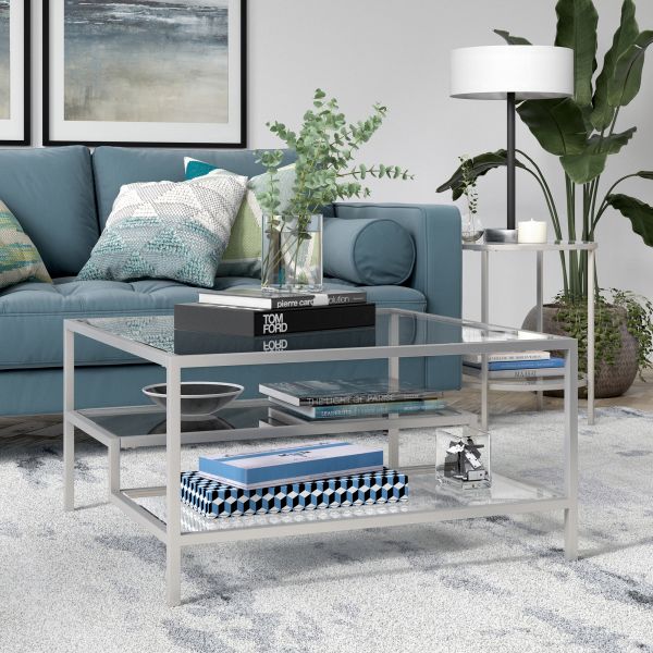 Lovett 32'' Wide Square Coffee Table in Satin Nickel