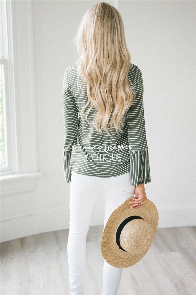 Striped Long Bell Sleeve Top