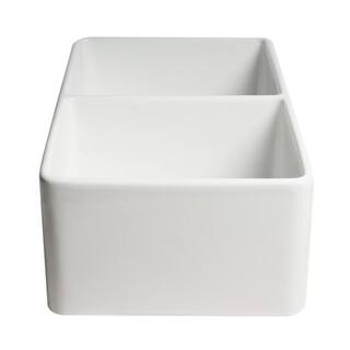 ALFI BRAND White Fireclay 33 in. Double Bowl Farmhouse Apron Kitchen Sink ABF3318D-W