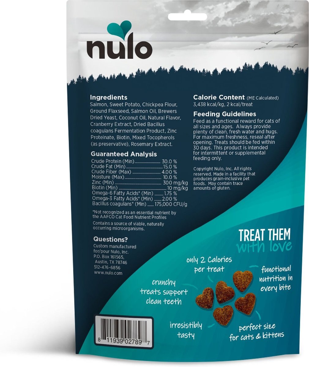 Nulo Skin and Coat Salmon Recipe Grain-Free Crunchy Cat Treats， 4-oz bag