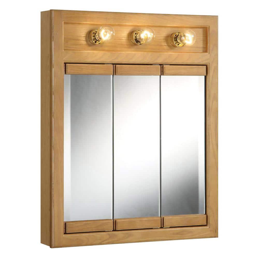 Design House Richland 24 in x 30 in x 5 in SurfaceMount 3Light TriView Bathroom Medicine Cabinet in Nutmeg Oak