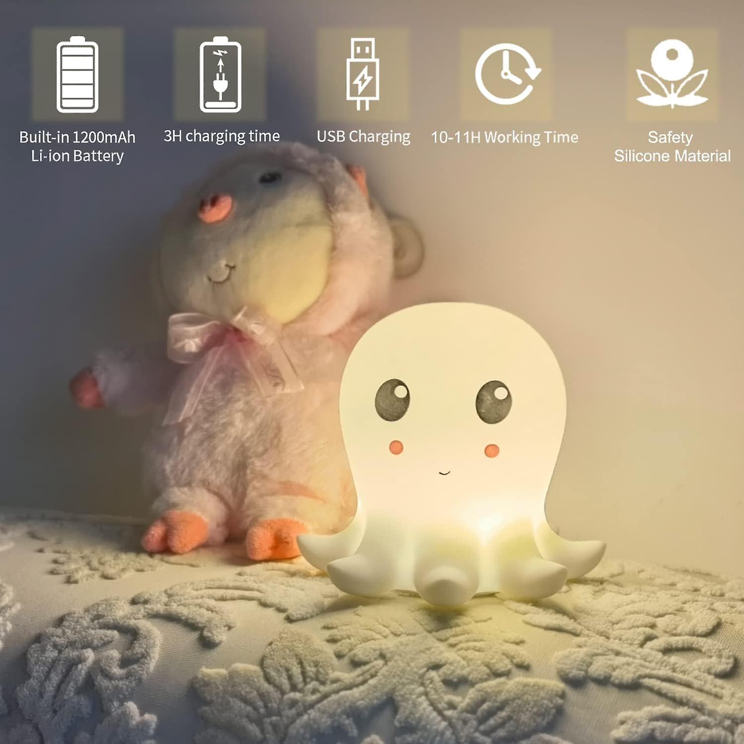 Silicone Octopus Light For Breastfeeding， Nursery Squishy Lamp， Cute Animal Bedside Lamp For Baby Kids Teens， Soft Nightlight With Touch Sensor