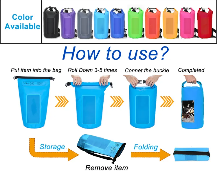 Custom Logo 500D PVC Dry Sack Camping Hiking Boating Water Sport Window Desgin Storage Waterproof Bag Backpack