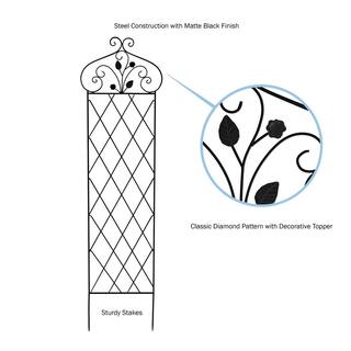 Black 46 in. Metal Trellis with Vine and Butterfly Design for Climbing Plants and Flowers 925689QSD