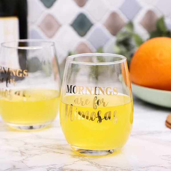 2 Pack Mornings Are for Mimosas Stemless Wine Glass for Red or White Wine， 16 oz - 16 Oz