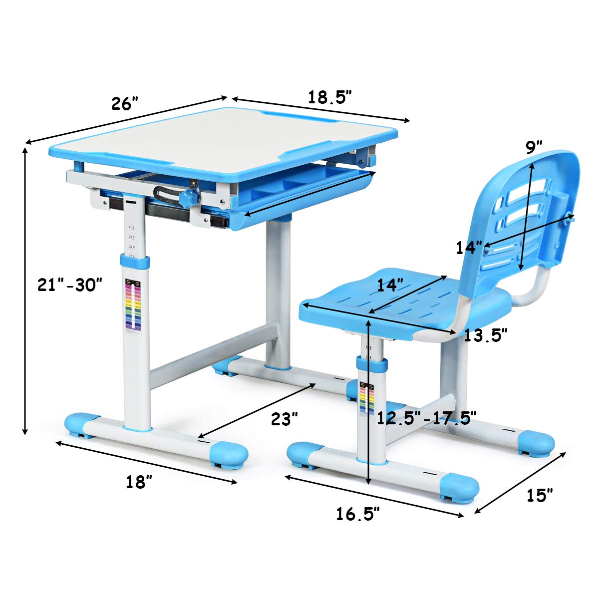 BABY JOY Kids Desk and Chair Set, Height Adjustable Child Desk Set w/Tilt Desktop