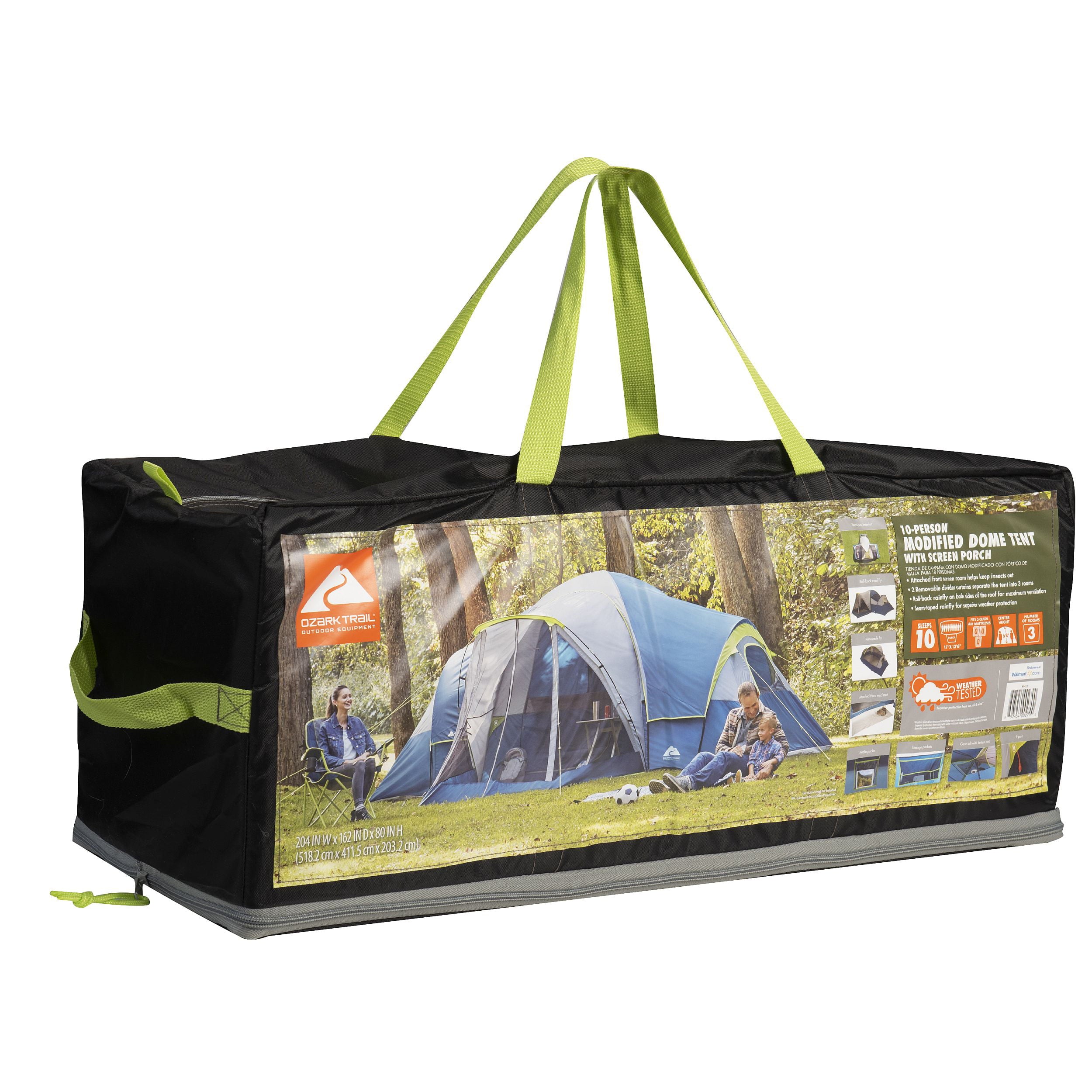 Ozark Trail 10-Person Family Camping Tent， with 3 Rooms and Screen Porch