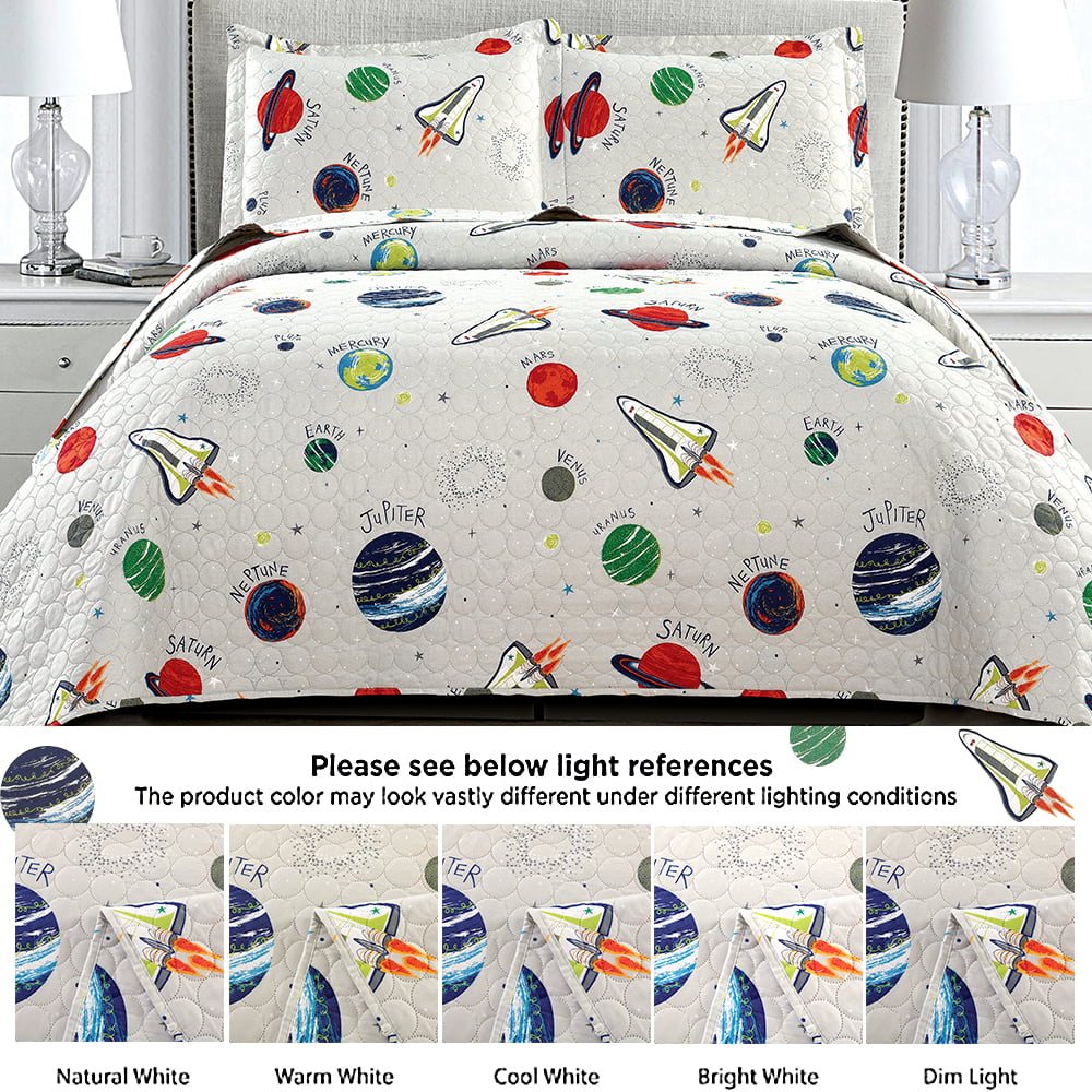 Green Essen 3 Piece Kids Quilt Set Queen/Full Size Reversible Childrens Quilt Lightweight Microfiber Bedspreads Cartoon Coverlet for Boys Girls Home Decor