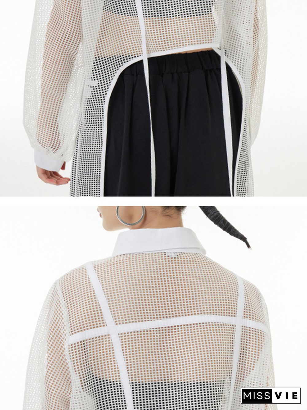 Stylish Long Sleeves Loose Mesh See-Through Sun Protection Blouses&Shirts Tops