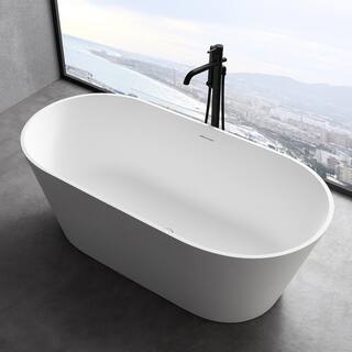 MEDUNJESS Maria 63 in. Stone Resin Solid Surface Matte Flatbottom Freestanding Bathtub in White FS304-1600