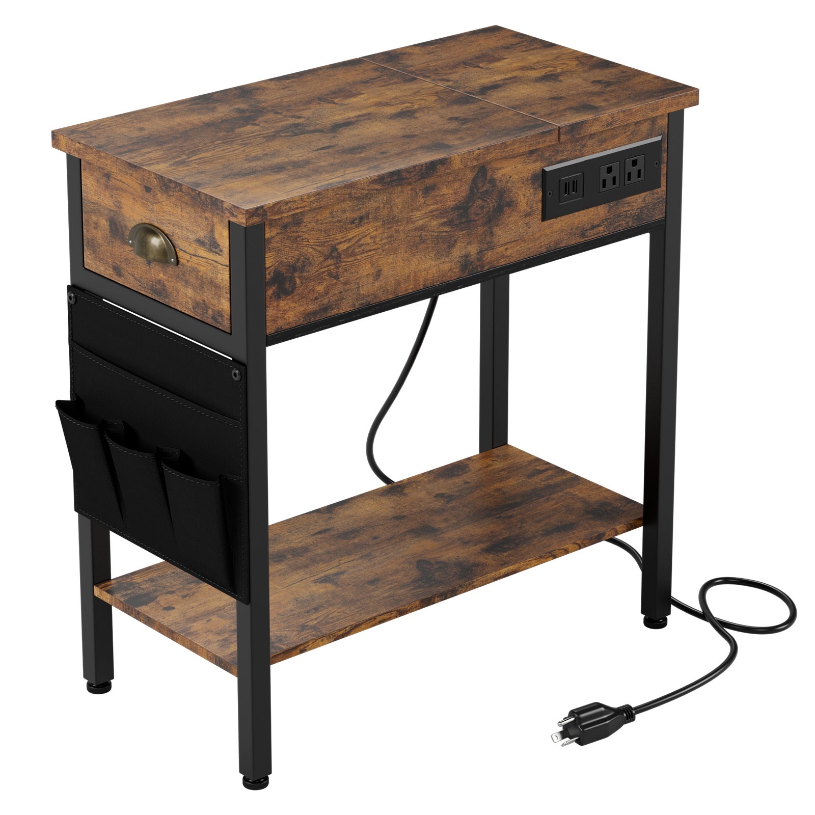 End Table with Charging Station， Side Table and Nightstand with USB Ports and Outlets