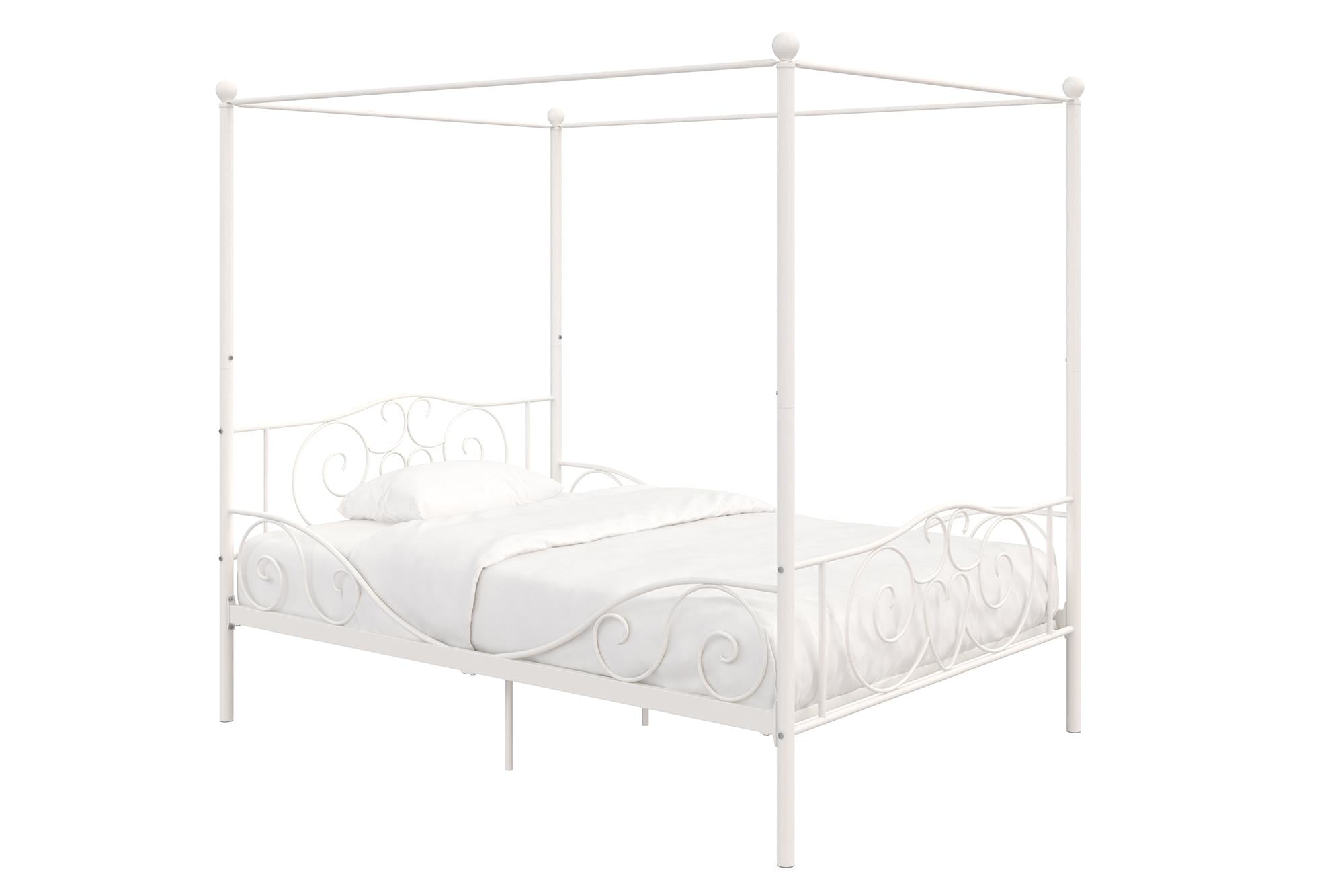 Elm & Oak Metal Canopy Kids Poster Bed, Full, White