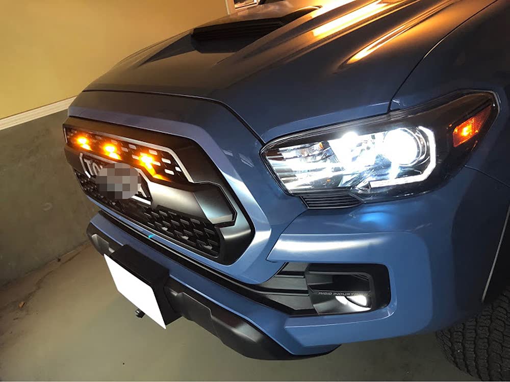 iJDMTOY 4pc Set Smoked Lens Front Grille Lighting Kit Compatible With 2016-up Toyota Tacoma w/ TRD Pro Grill ONLY， Includes (4) 4-SMD 2500K Amber LED Light Assy and Wiring Harness