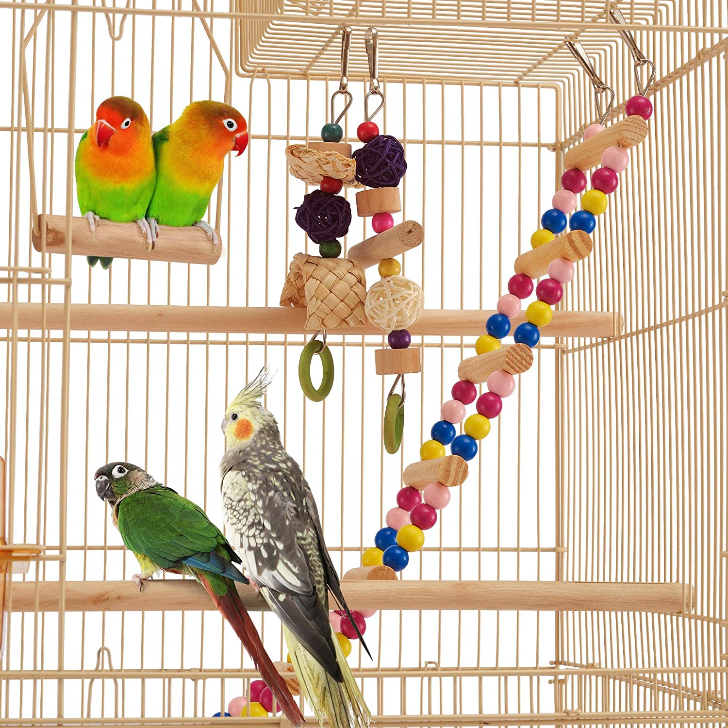 39'' Large Roof Top Bird Cage Metal Parrot Cage Lovebird Huge House Birdcage w/Toys and Swing and Ladder for Small Birds Canary Budgie Cockatiel