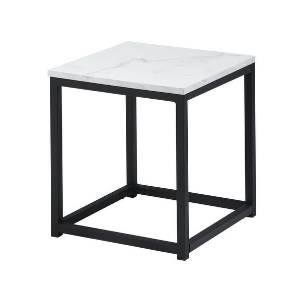 Faux Marble Square End Table/Side Table/Night Stand with Metal Frame Box