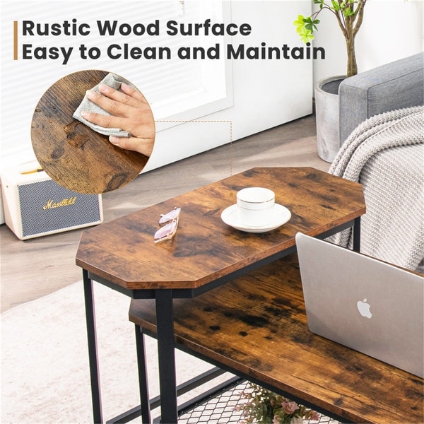 Steel Frame Narrow End Table with Rustic Wood Grain and Stable