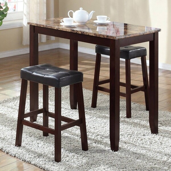 3-Piece Counter Height Glossy Print Marble Breakfast Table with Stools