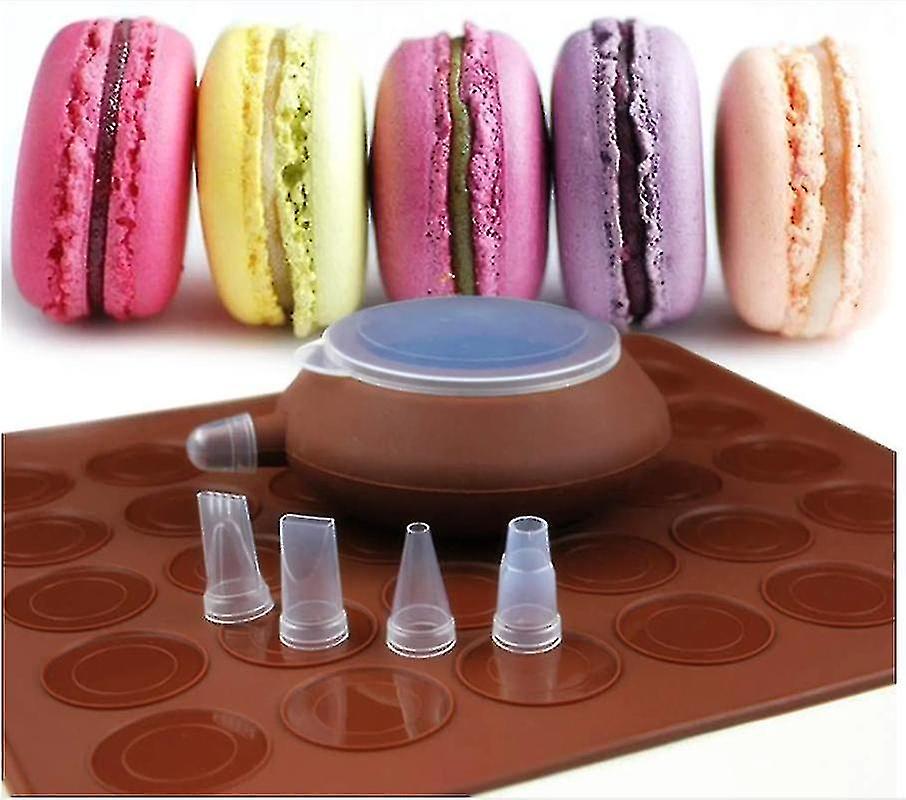 Baking Set， 48 Capacity Macaron Silicone Mat Mold Nonstick Kit And Decorative Piping Pan With 4-piec