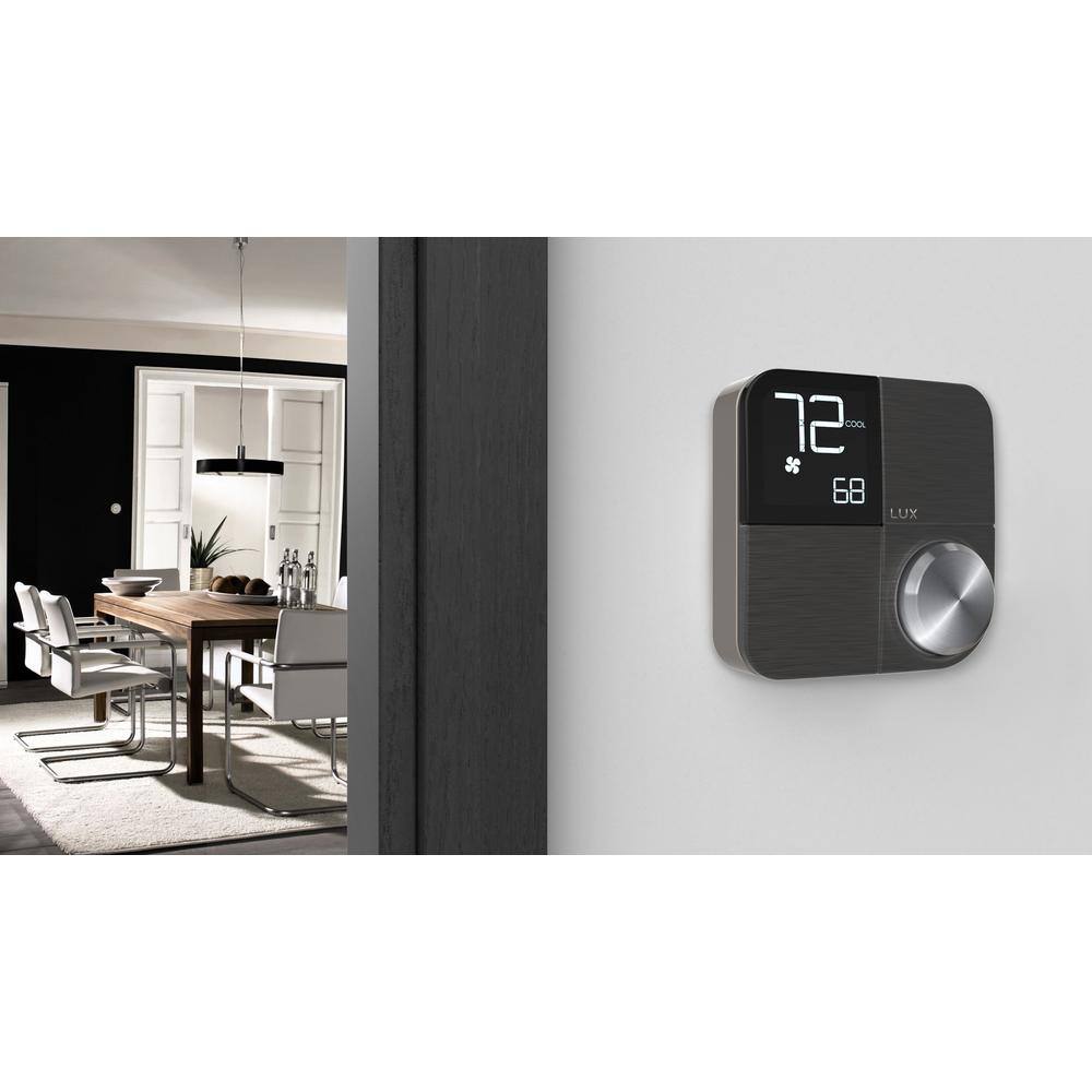 Lux Kono Smart Wi-Fi Thermostat with Interchangeable Black Stainless Steel Faceplate KN-S-MG1-B04