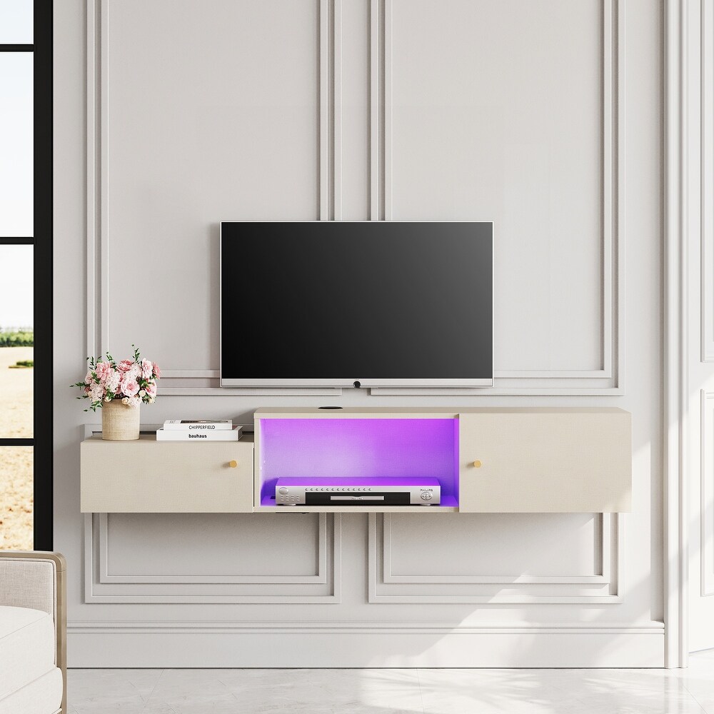 Floating LED Light TV Stand with Charging Station