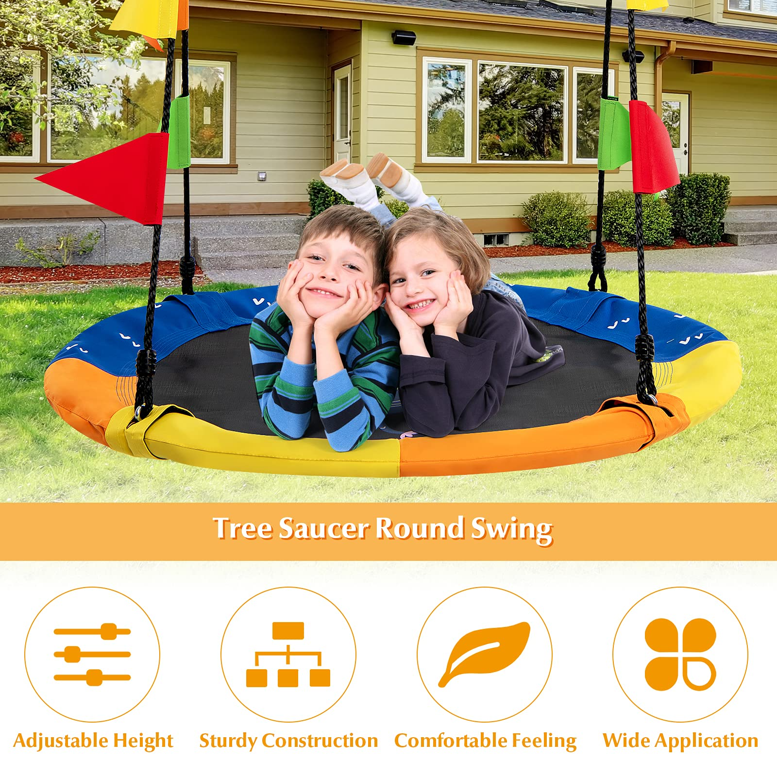 Costzon 40 Inch Saucer Tree Swing, Kids Indoor/Outdoor Large Round Swing w/ Hanging Straps