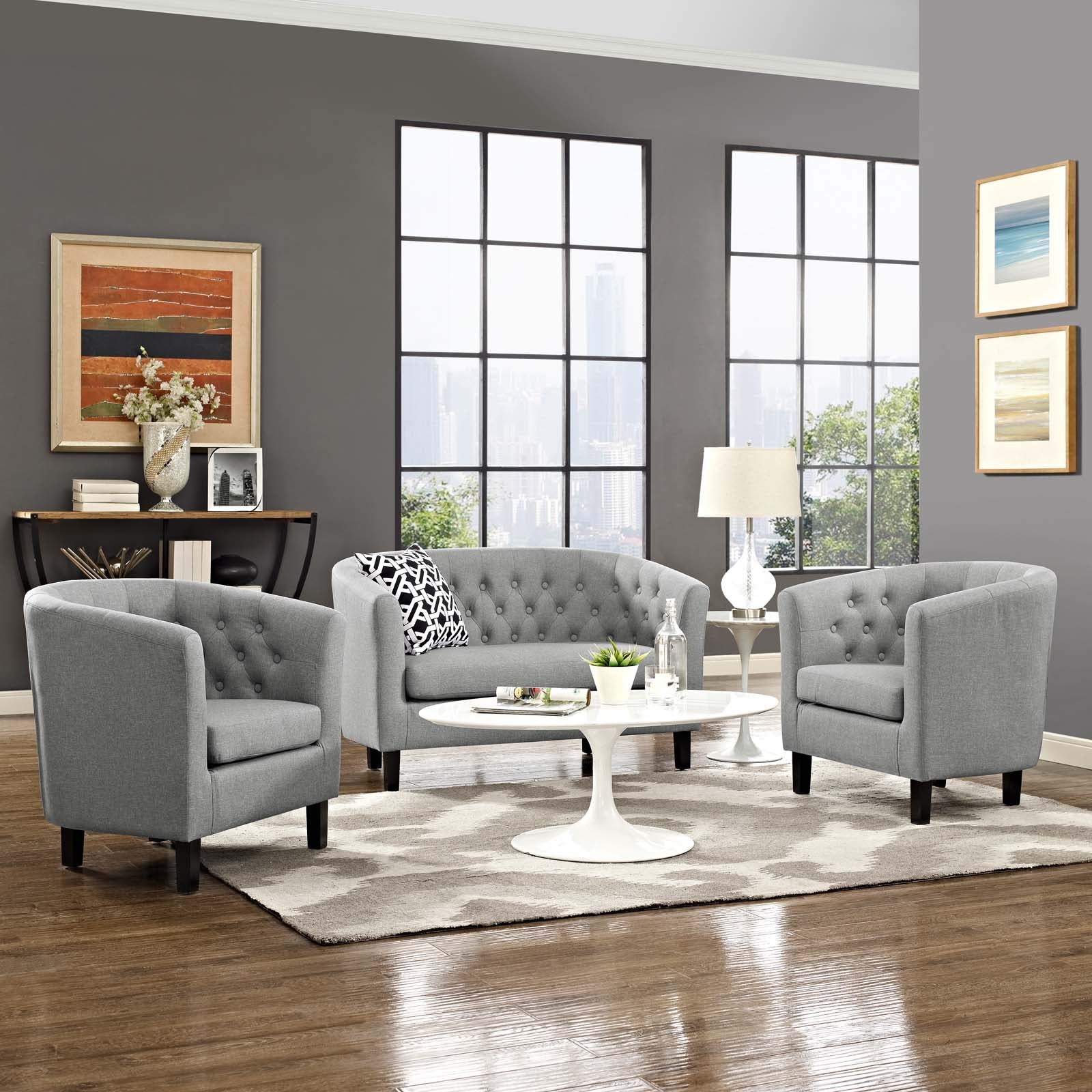 Modway Prospect 3 Piece Upholstered Fabric Loveseat and Armchair Set, Multiple Colors