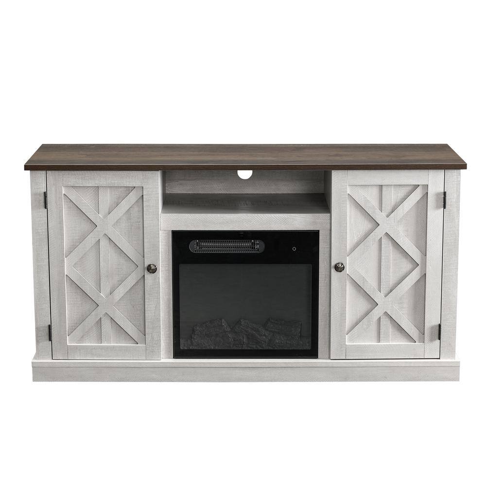 FESTIVO 54 in. Saw Cut-Off White TV Stand for TVs up to 60 in. with Electric Fireplace FFP20266