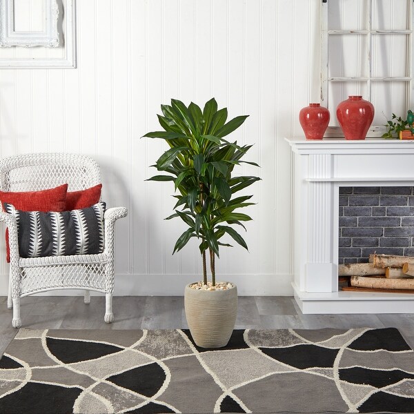 Artificial 4foot Dracaena Plant in Sand Colored Planter (Real Touch)