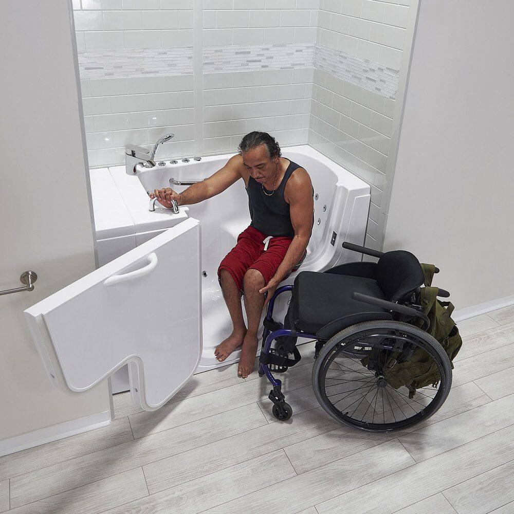 Ella Wheelchair Transfer32 52 in. Acrylic Walk-In Whirlpool and MicroBubble Bathtub in White Fast Fill Faucet LH Dual Drain OLA3252HM-L-2P