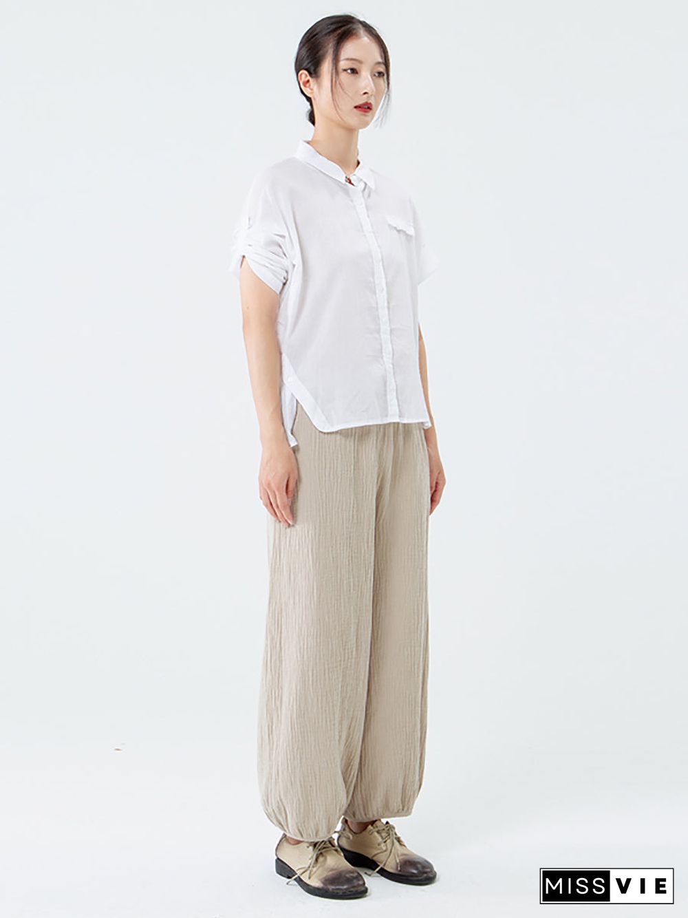 Plus Size Cotton Linen Pocket Pants