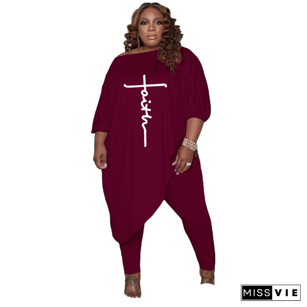 Plus Size Irregular Long Tops Elegant Pants Suits