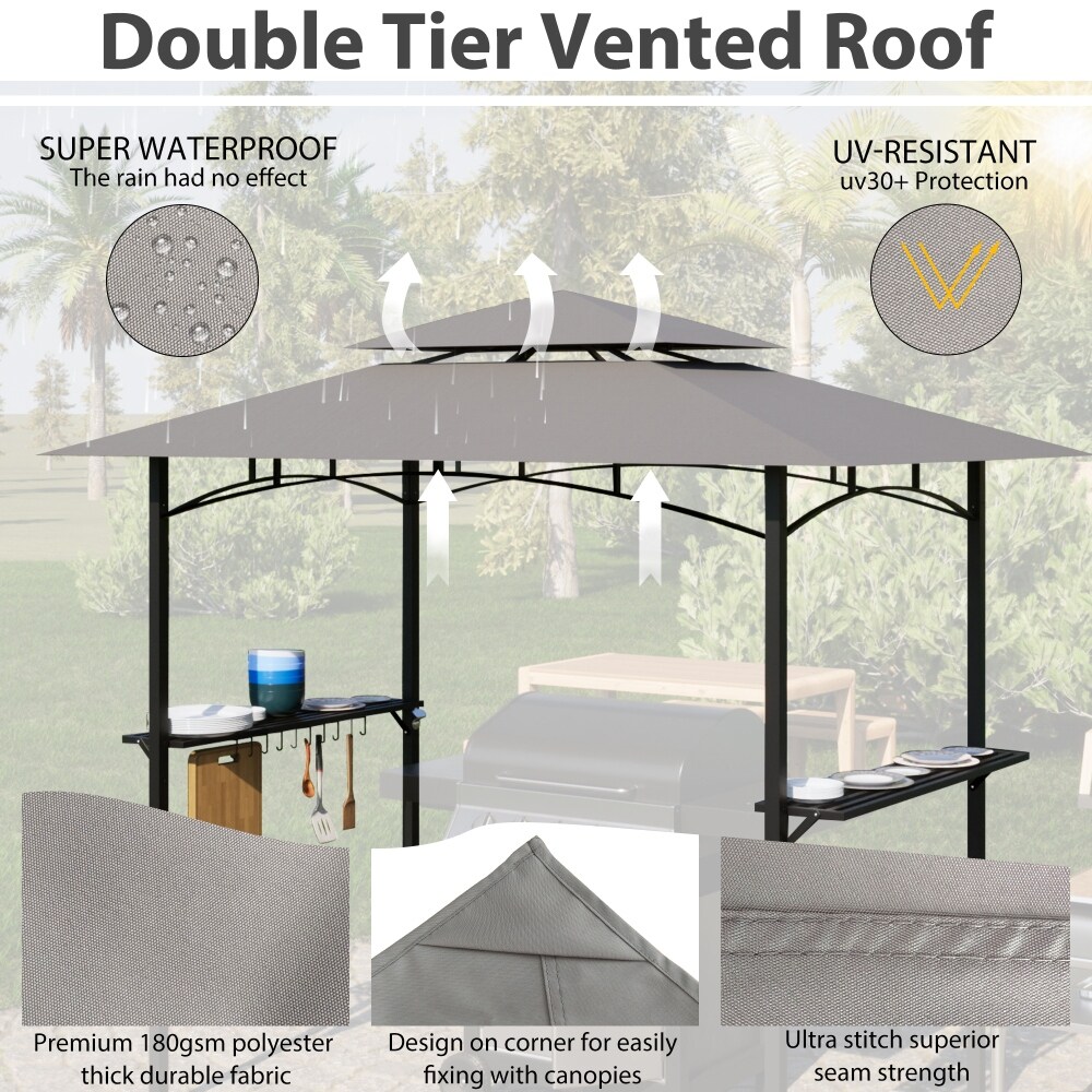 8x 5 ft Double Tiered Grill Gazebo Waterproof and Rip lock Fabric