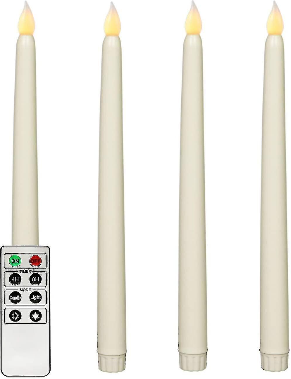 Set Of 4 Ivory Led Candlestick Candles Remote Control For Christmas H 27.5cm