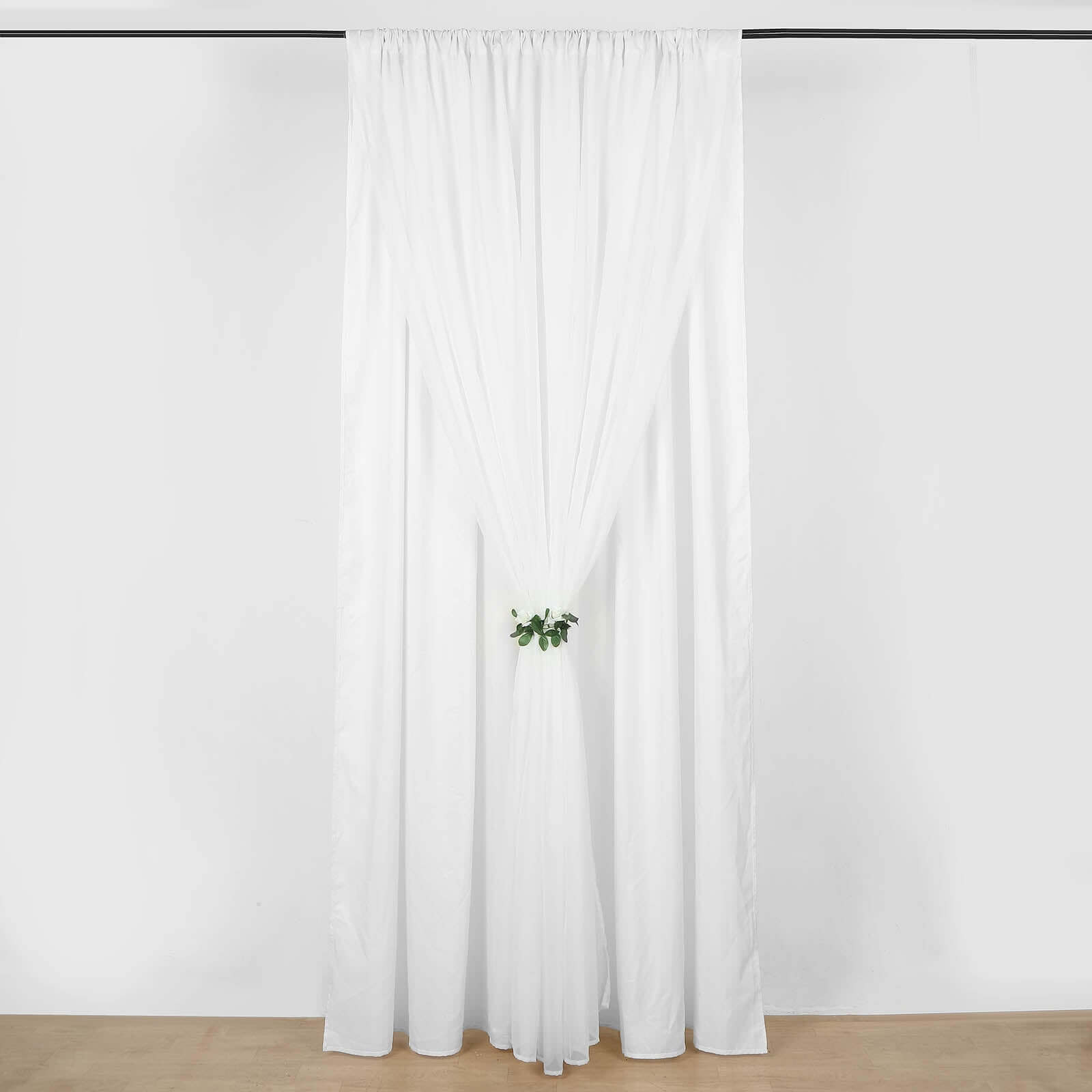 White Chiffon Polyester Backdrop Drape Curtain, Dual Layer Event Divider Panel with Rod Pockets - 10ftx10ft