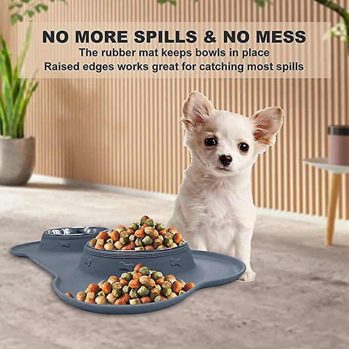 Dog Food Bowl Stainless Steel Dog Food Water Bowl Dog Bowl Non-spillable Non-slip Silicone Mat Feeding Bowl For Small Medium Large Dogs， Cats， Puppies