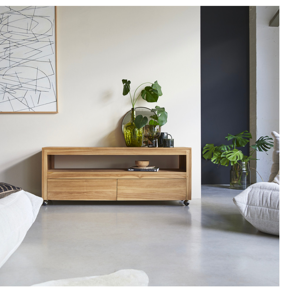 Solid Teak Minimalist TV Stand  Tikamoon Anoa   Transitional   Entertainment Centers And Tv Stands   by Oroa   Distinctive Furniture  Houzz