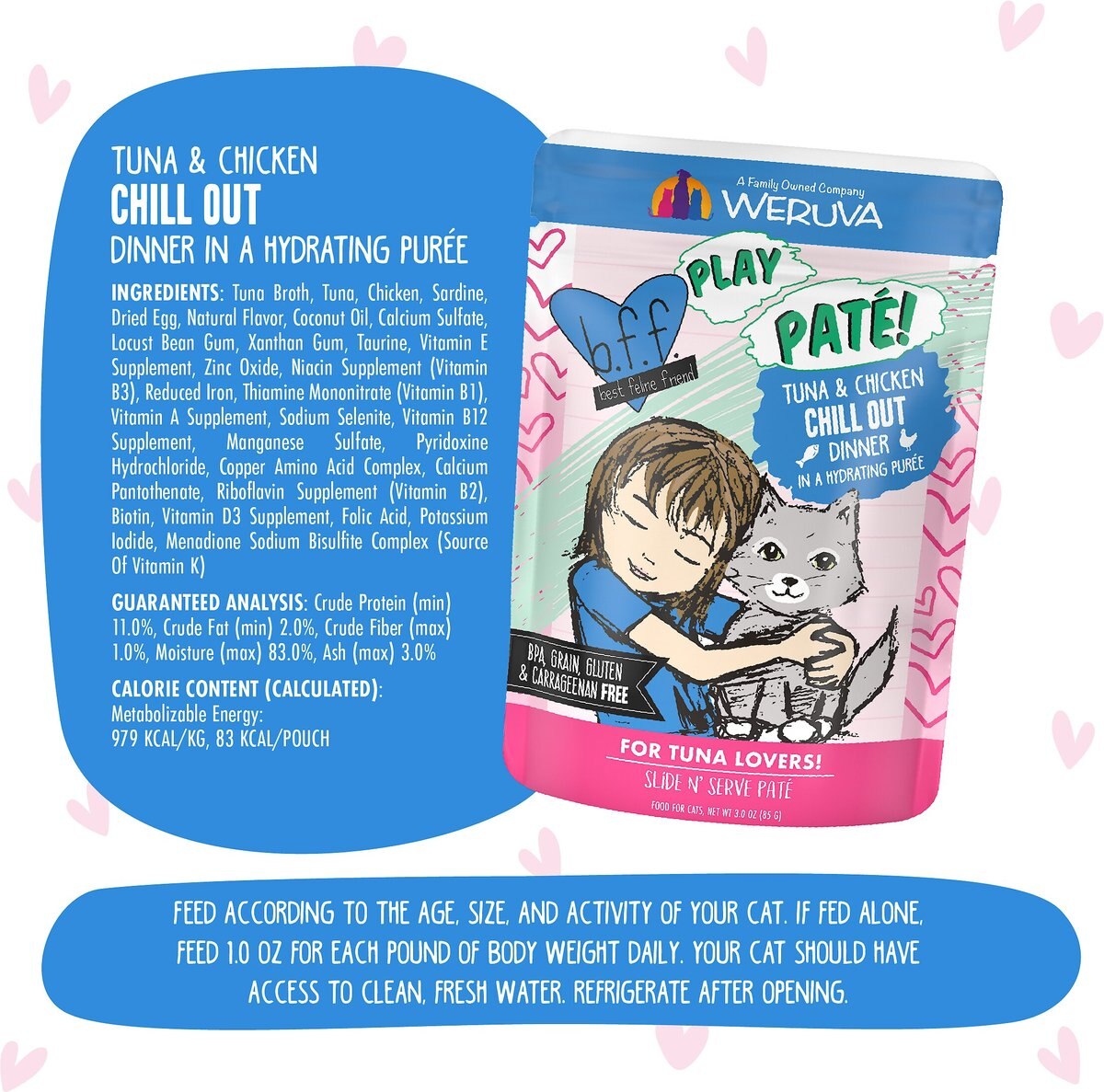 BFF Play Pate Lovers Tuna and Chicken Chill Out Wet Cat Food， 3-oz pouch， pack of 12