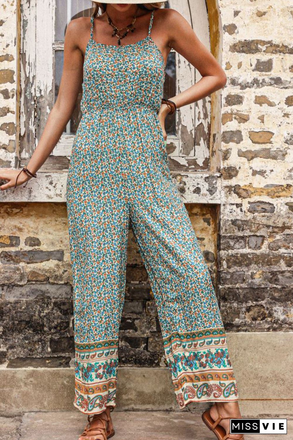 Print Sleeveless Long Jumpsuit Wholesale