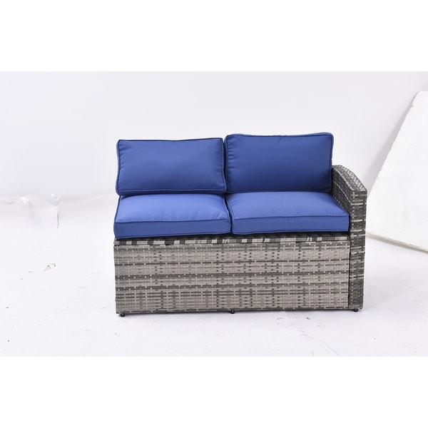 Patio Furniture Set，7 Pieces Sectional Conversation Sofa with Ottomans，All Weather，With Backrest and Removable Cushions