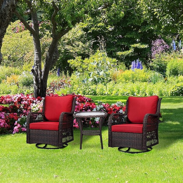 Outdoor Wicker Swivel Rocker Patio Set，360 Degree Swivel Rocking Chairs Elegant Wicker Patio Bistro Set